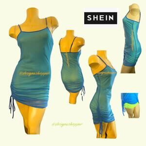 SHEIN Blue Mesh Overlay Bodycon Dress Size Med